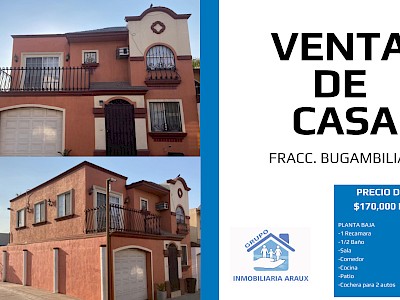VENTA DE CASA EN FRACCIONAMIENTO BUGAMBILIAS