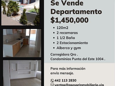 Se Vende Departamento en Punta del Este Corregidora Queretaro. 